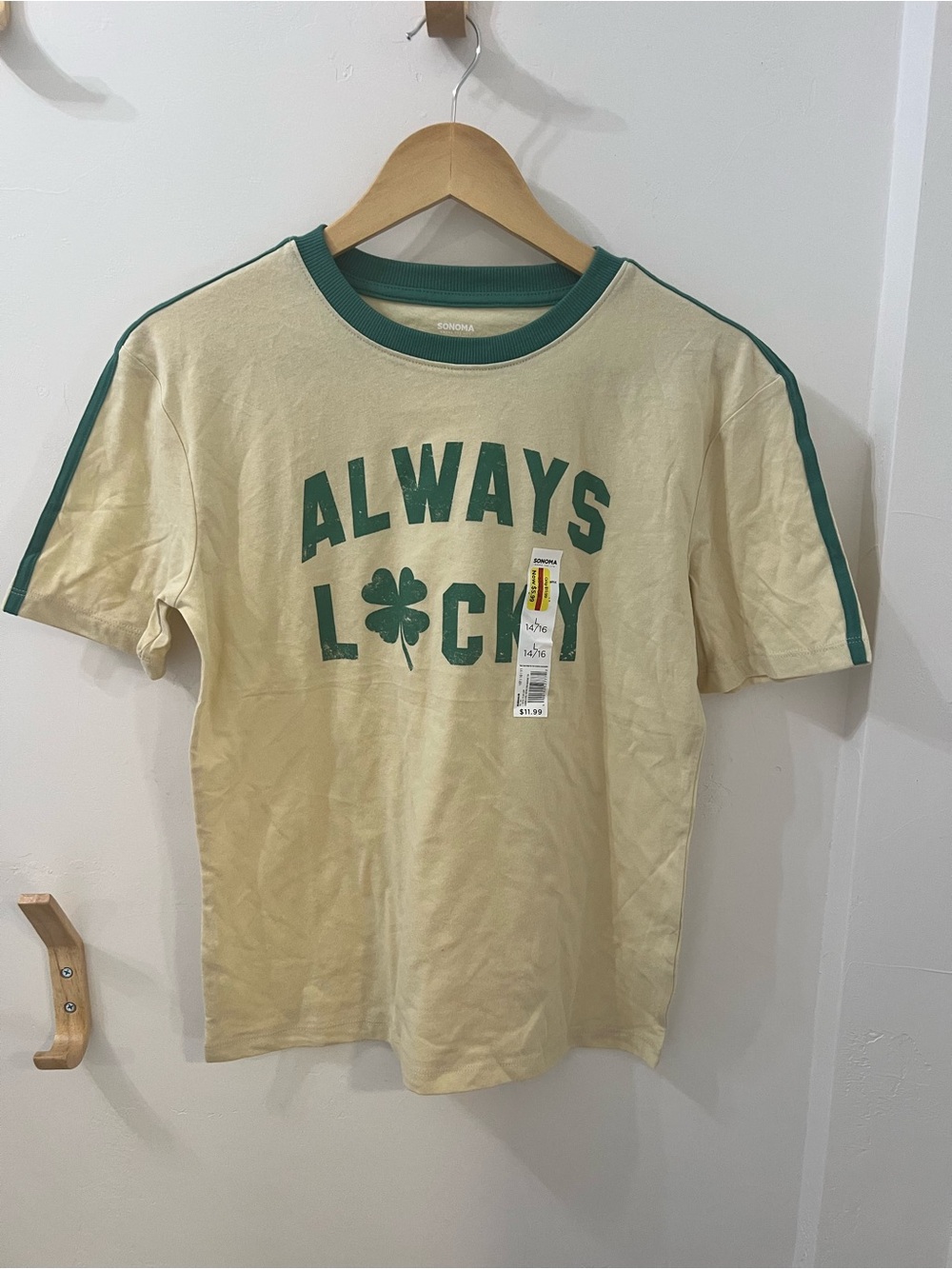 Sonoma Cream Short-Sleeve 'ALWAYS LUCKY' Tee with Green Trim